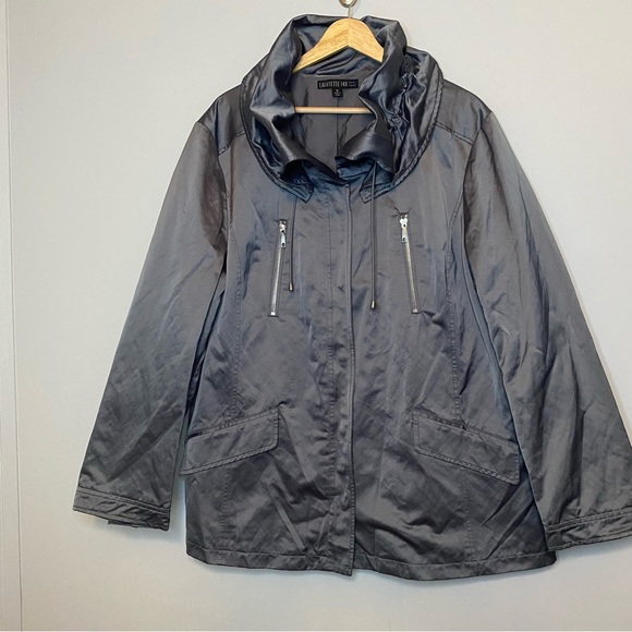 Lafayette 148 New York Gray Sheen Zip Up Jacket Scrunch Hood Size 18 - Picture 1 of 13